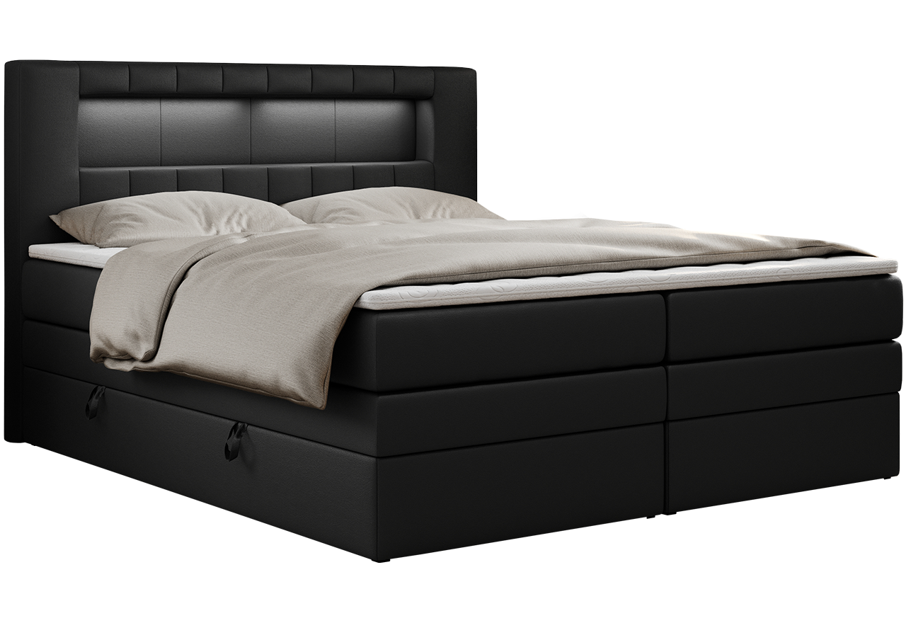 Łóżko kontynentalne GOLD 5 KING 200x200 - H3 - czarny, ekoskóra