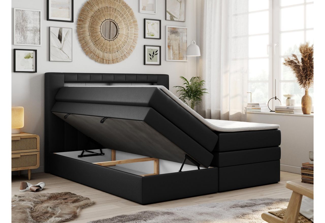 Łóżko kontynentalne GOLD 5 KING 200x200 - H3 - czarny, ekoskóra