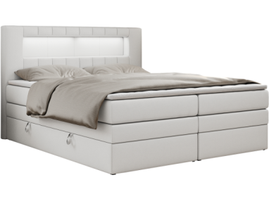 Łóżko kontynentalne GOLD 5 KING 140x200 - H3 - biały, ekoskóra