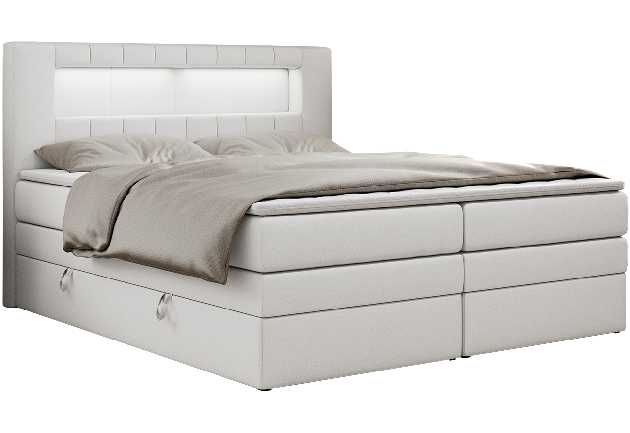 Łóżko kontynentalne GOLD 5 KING 160x200 - H3 - biały, ekoskóra