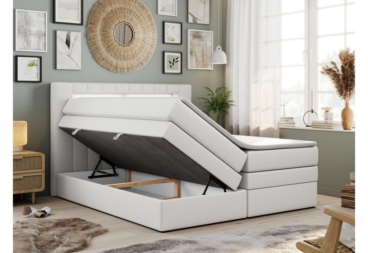 Łóżko kontynentalne GOLD 5 KING 160x200 - H3 - biały, ekoskóra