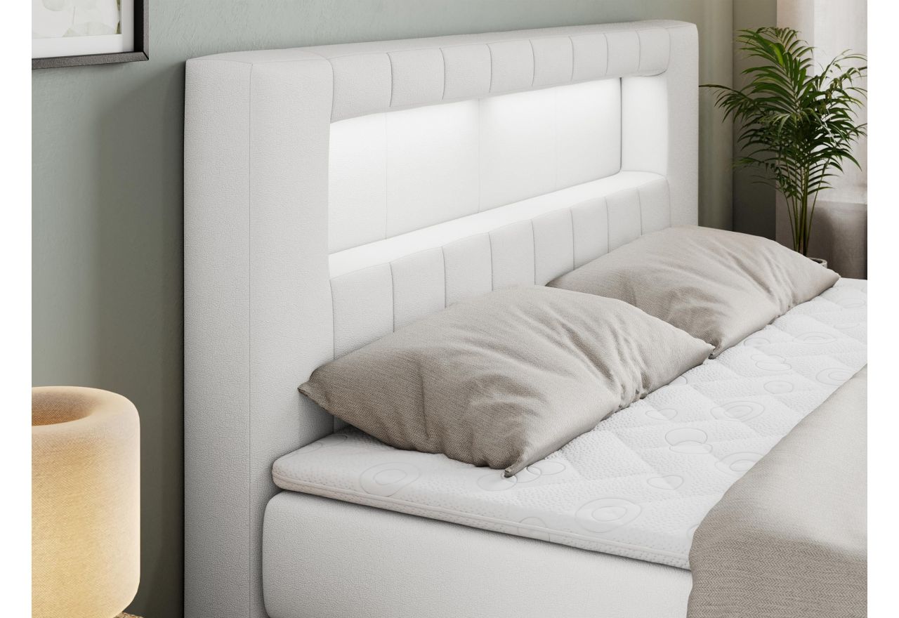 Łóżko kontynentalne GOLD 5 KING 200x200 - H3 - biały, ekoskóra