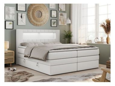 Łóżko kontynentalne GOLD 5 KING 140x200 - H4 - biały, ekoskóra