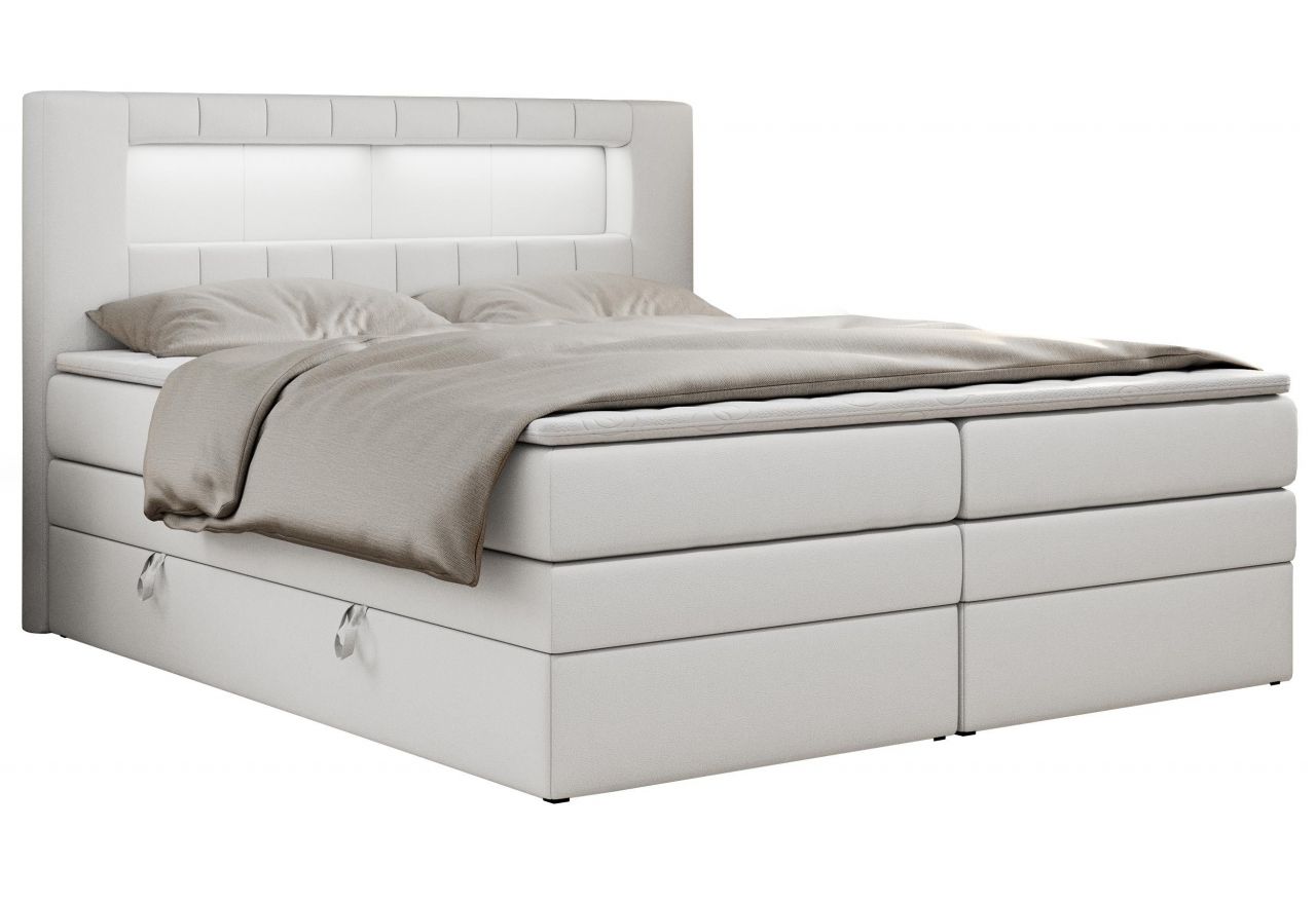 Łóżko kontynentalne GOLD 5 KING 180x200 - H4 - biały, ekoskóra