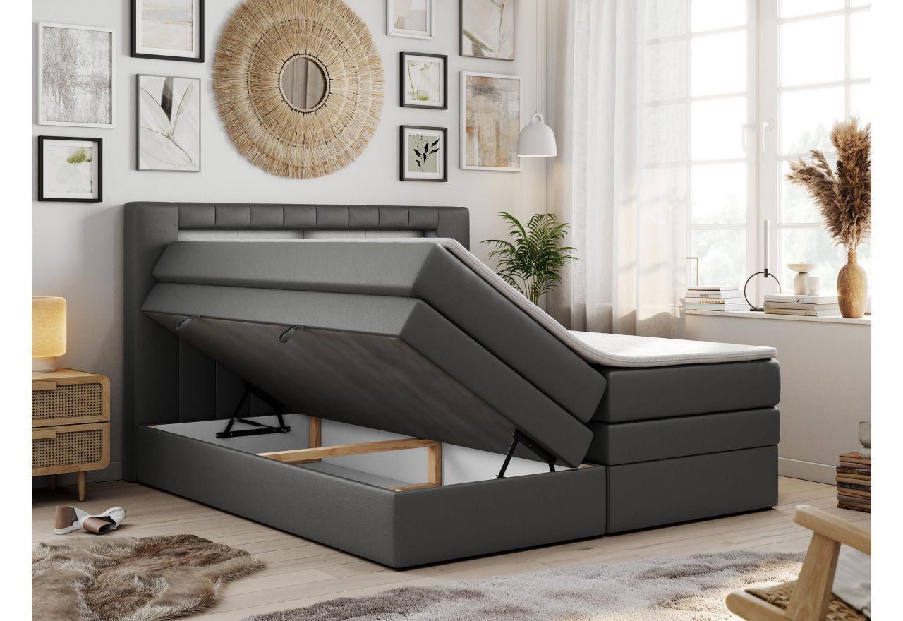 Łóżko kontynentalne GOLD 5 KING 120x200 - H3 - szary, ekoskóra