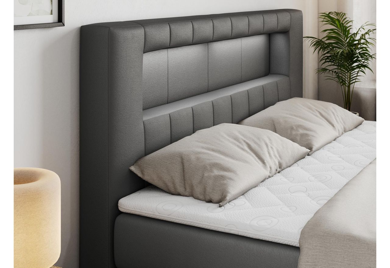 Łóżko kontynentalne GOLD 5 KING 160x200 - H3 - szary, ekoskóra