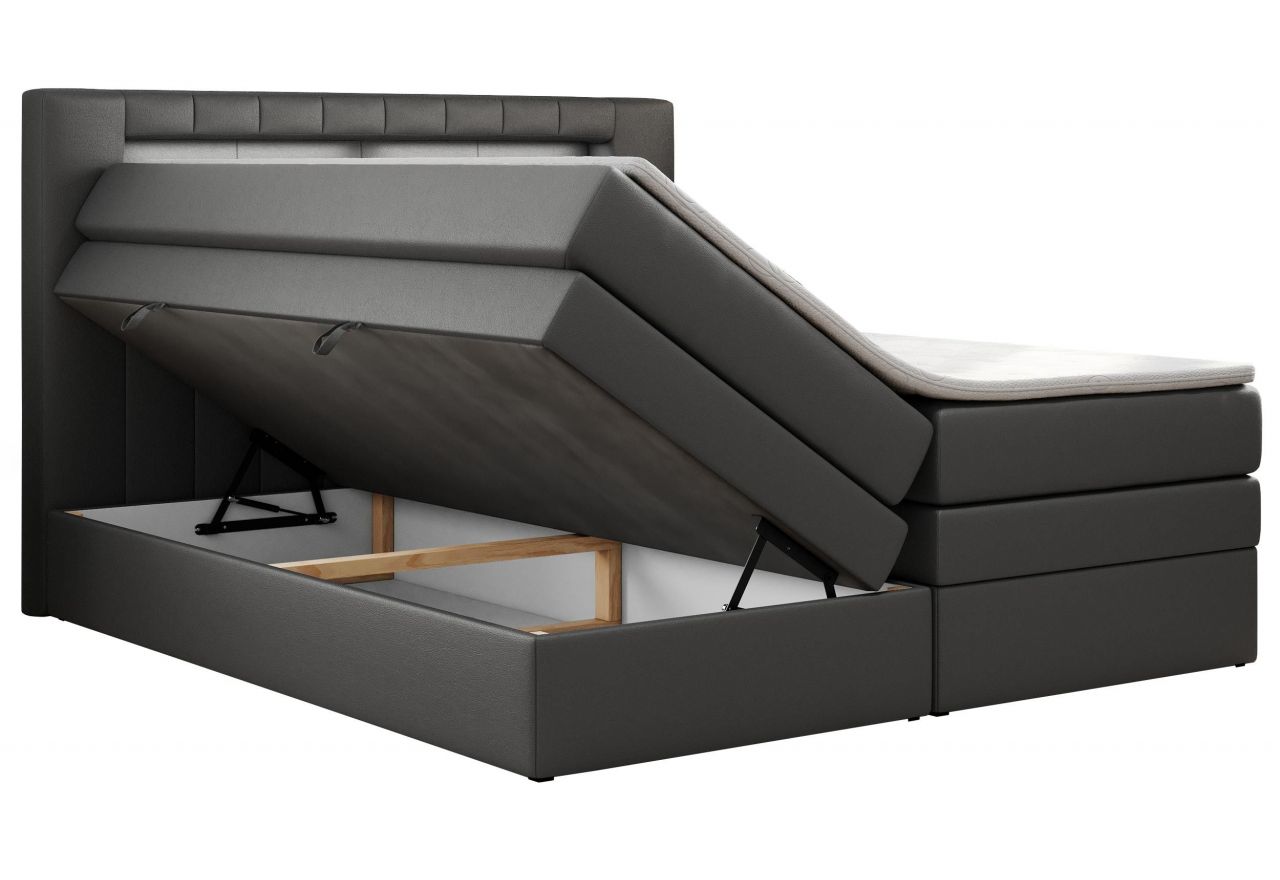 Łóżko kontynentalne GOLD 5 KING 200x200 - H3 - szary, ekoskóra