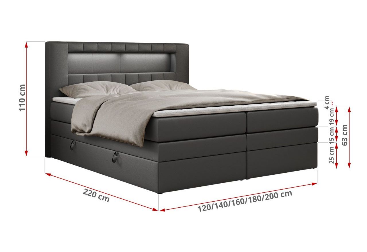 Łóżko kontynentalne GOLD 5 KING 120x200 - H4 - szary, ekoskóra