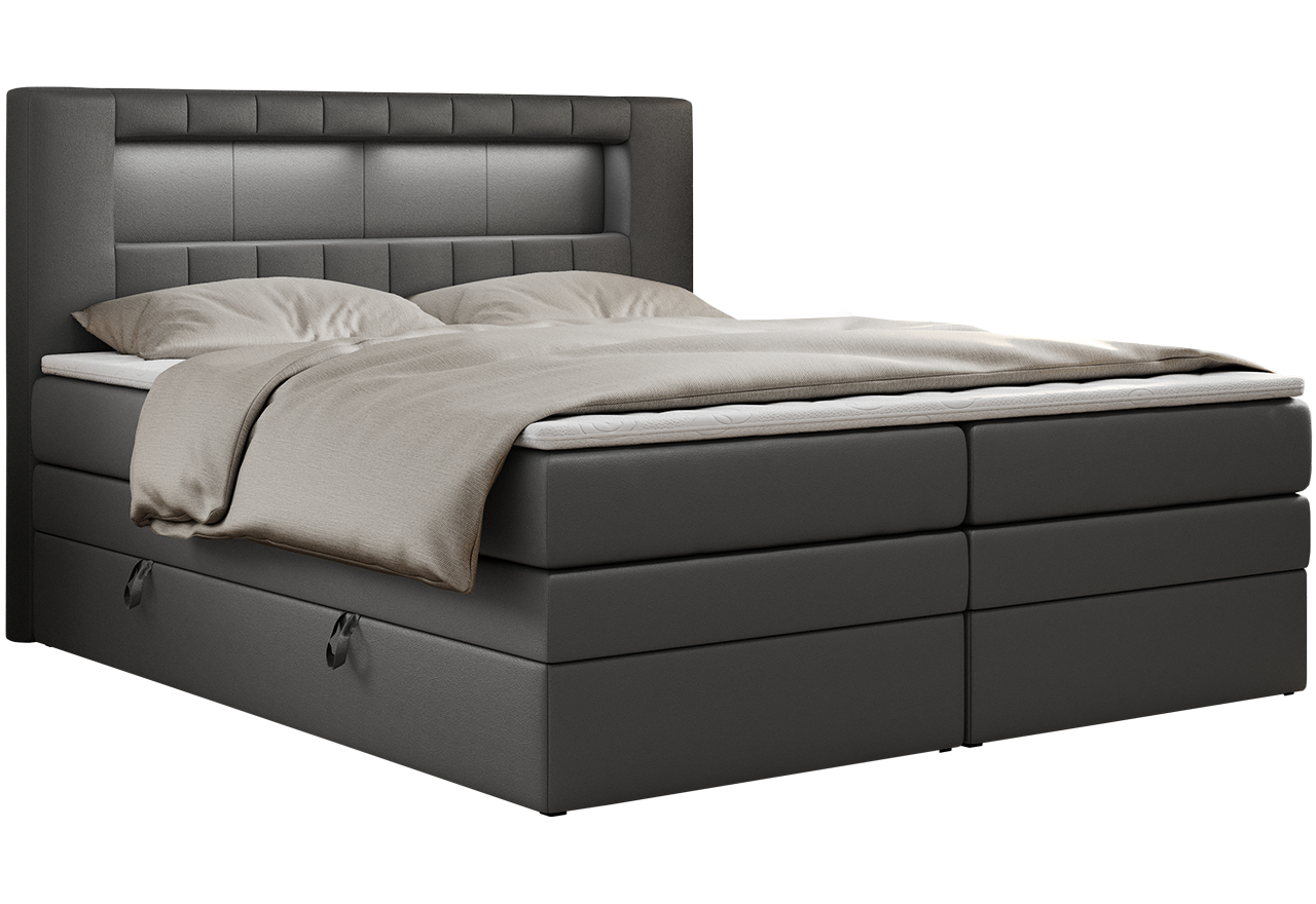 Łóżko kontynentalne GOLD 5 KING 160x200 - H4 - szary, ekoskóra