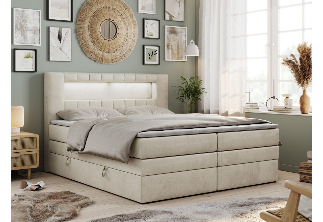 Łóżko kontynentalne GOLD 5 KING 120x200 - H3 - beżowy, welwet