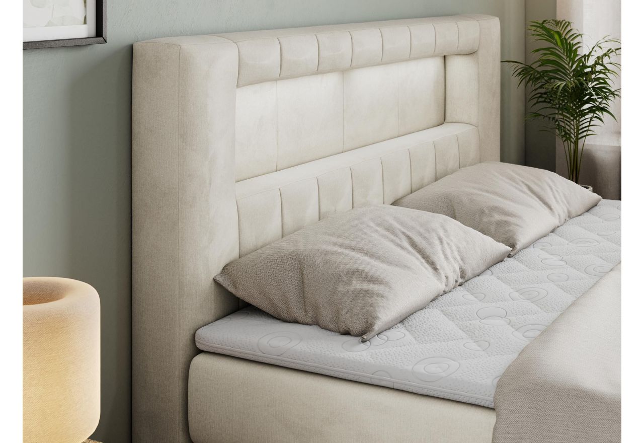 Łóżko kontynentalne GOLD 5 KING 140x200 - H3 - beżowy, welwet