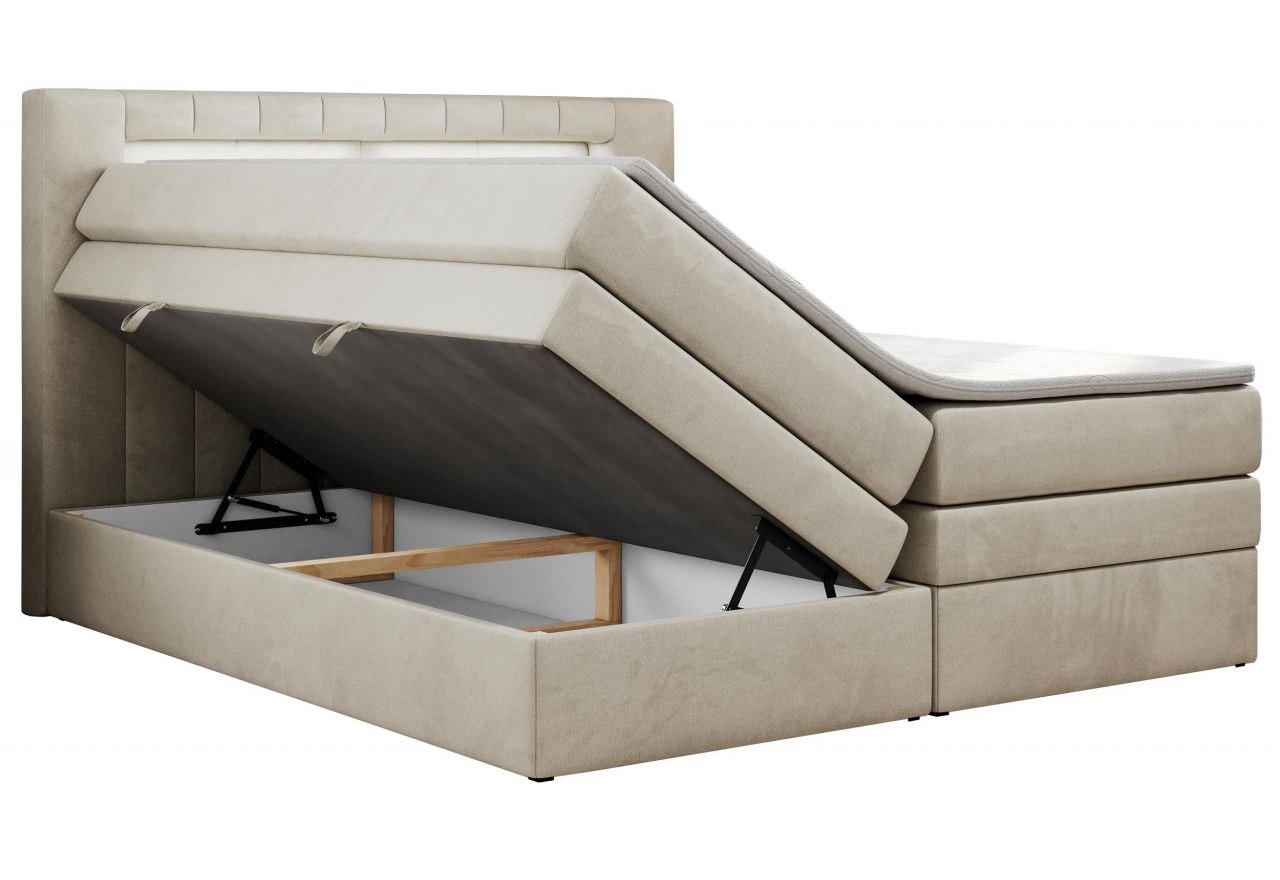 Łóżko kontynentalne GOLD 5 KING 140x200 - H3 - beżowy, welwet