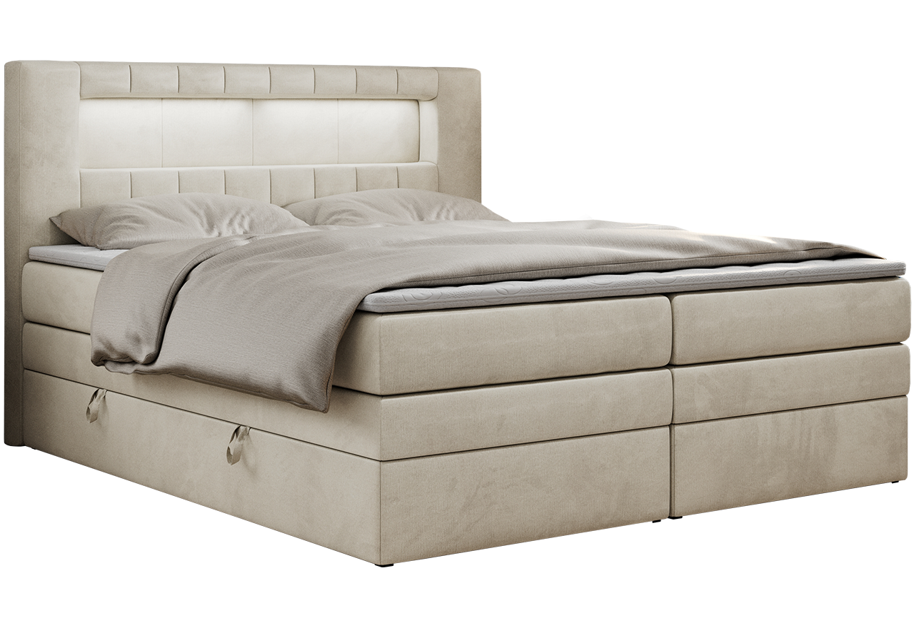 Łóżko kontynentalne GOLD 5 KING 180x200 - H3 - beżowy, welwet