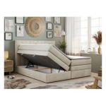 Łóżko kontynentalne GOLD 5 KING 180x200 - H3 - beżowy, welwet