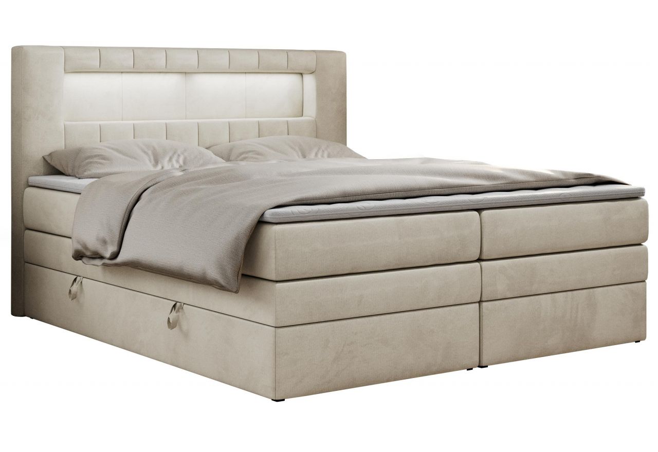 Łóżko kontynentalne GOLD 5 KING 140x200 - H4 - beżowy, welwet