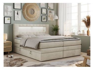 Łóżko kontynentalne GOLD 5 KING 180x200 - H4 - beżowy, welwet