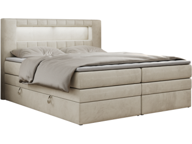 Łóżko kontynentalne GOLD 5 KING 180x200 - H4 - beżowy, welwet