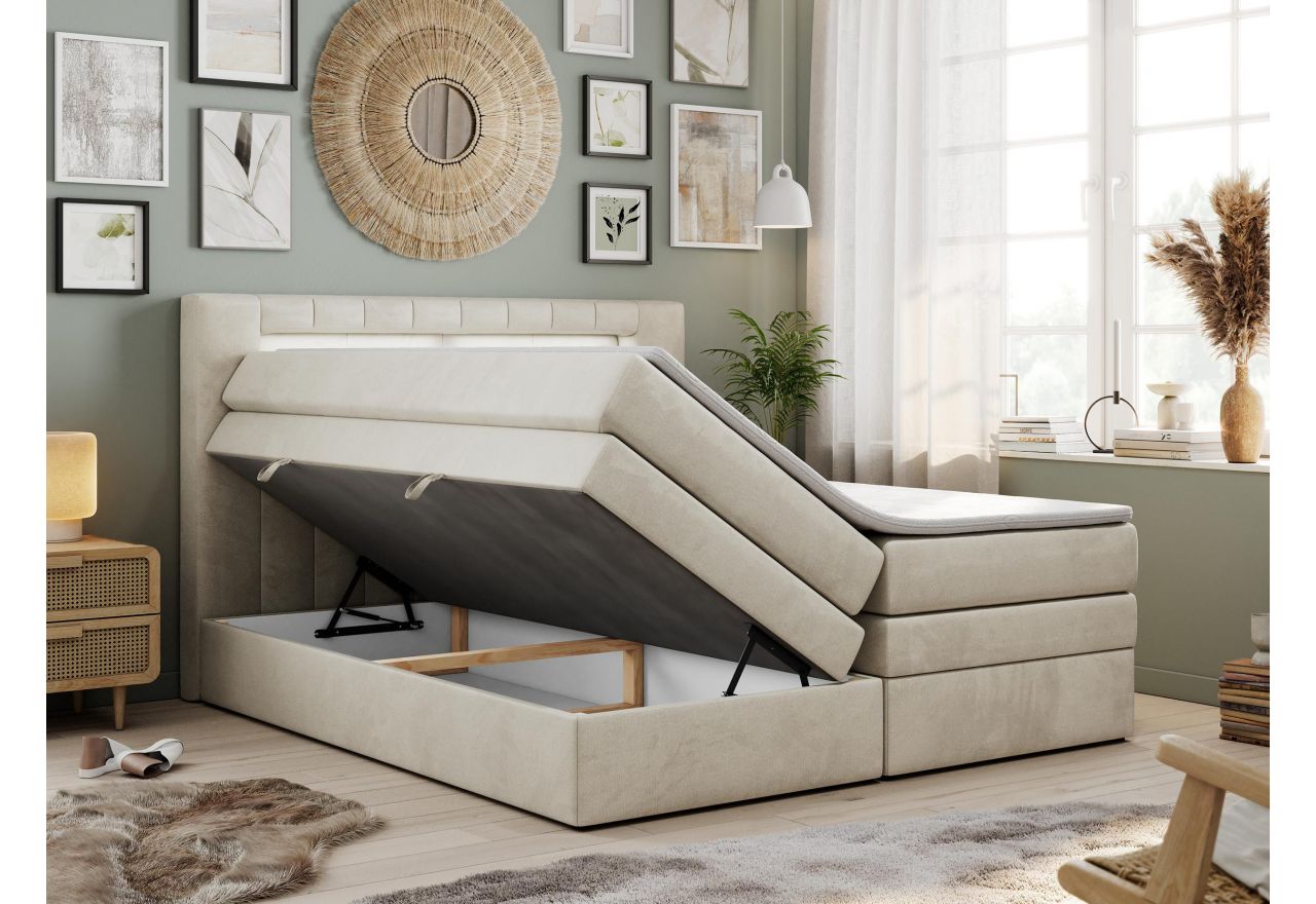 Łóżko kontynentalne GOLD 5 KING 180x200 - H4 - beżowy, welwet