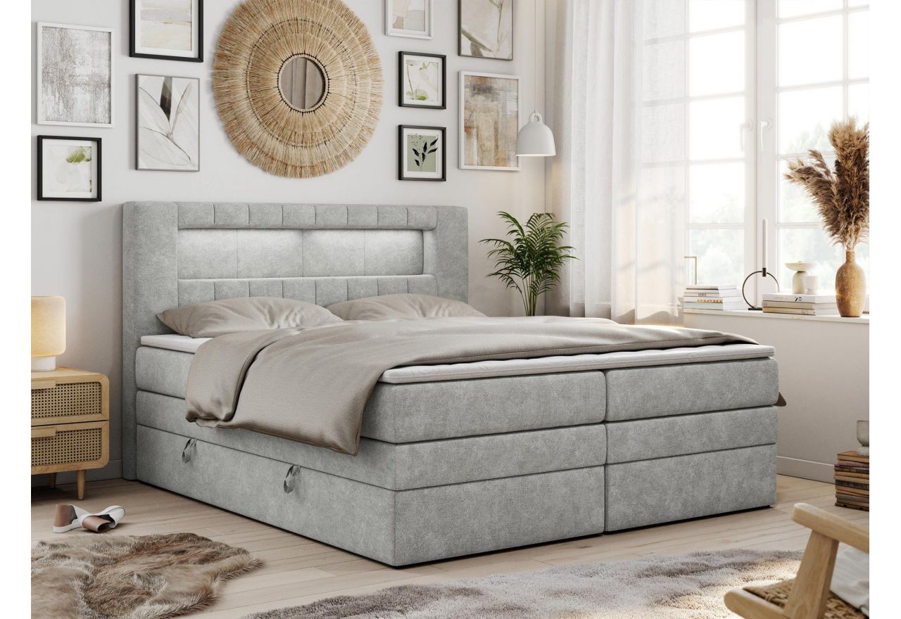 Łóżko kontynentalne GOLD 5 KING 120x200 - H4 - jasnoszary, struktura