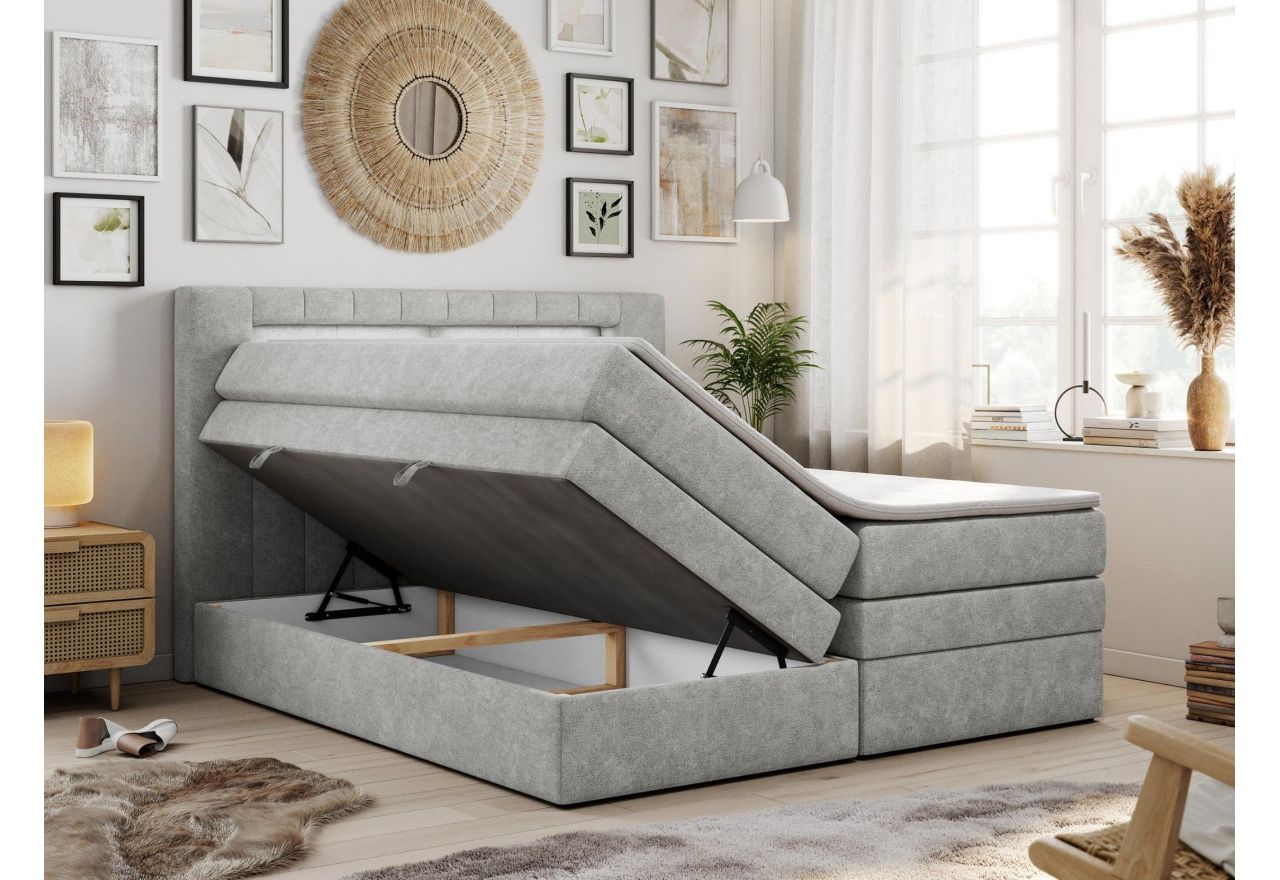 Łóżko kontynentalne GOLD 5 KING 120x200 - H4 - jasnoszary, struktura