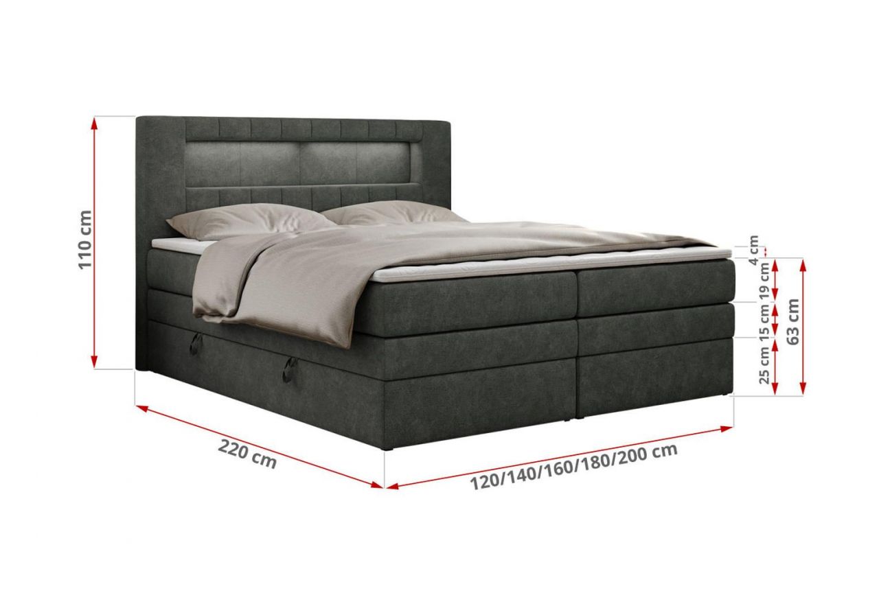 Łóżko kontynentalne GOLD 5 KING 120x200 - H3 - ciemnoszary, struktura