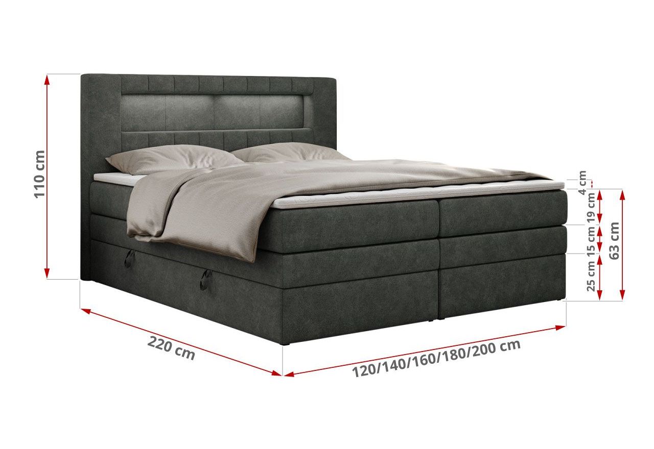 Łóżko kontynentalne GOLD 5 KING 160x200 - H4 - ciemnoszary, struktura