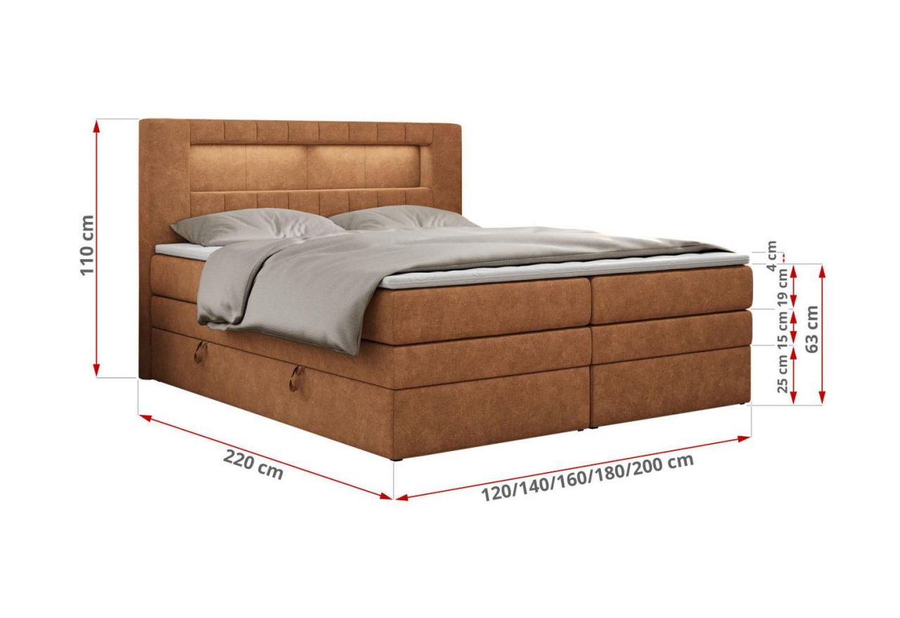 Łóżko kontynentalne GOLD 5 KING 120x200 - H3 - pomarańczowy, struktura