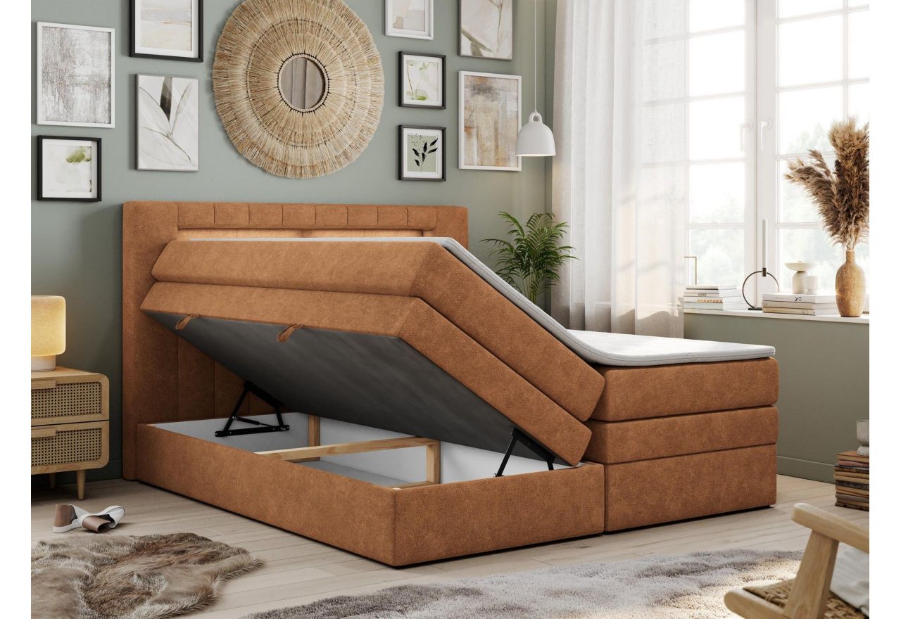 Łóżko kontynentalne GOLD 5 KING 140x200 - H3 - pomarańczowy, struktura