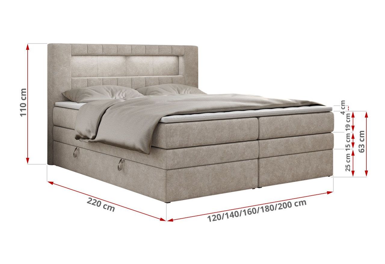 Łóżko kontynentalne GOLD 5 KING 140x200 - H3 - beżowy, struktura