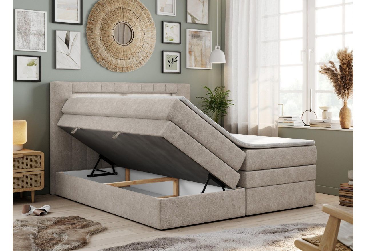 Łóżko kontynentalne GOLD 5 KING 180x200 - H3 - beżowy, struktura