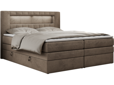 Łóżko kontynentalne GOLD 5 KING 140x200 - H3 - brązowy, welwet