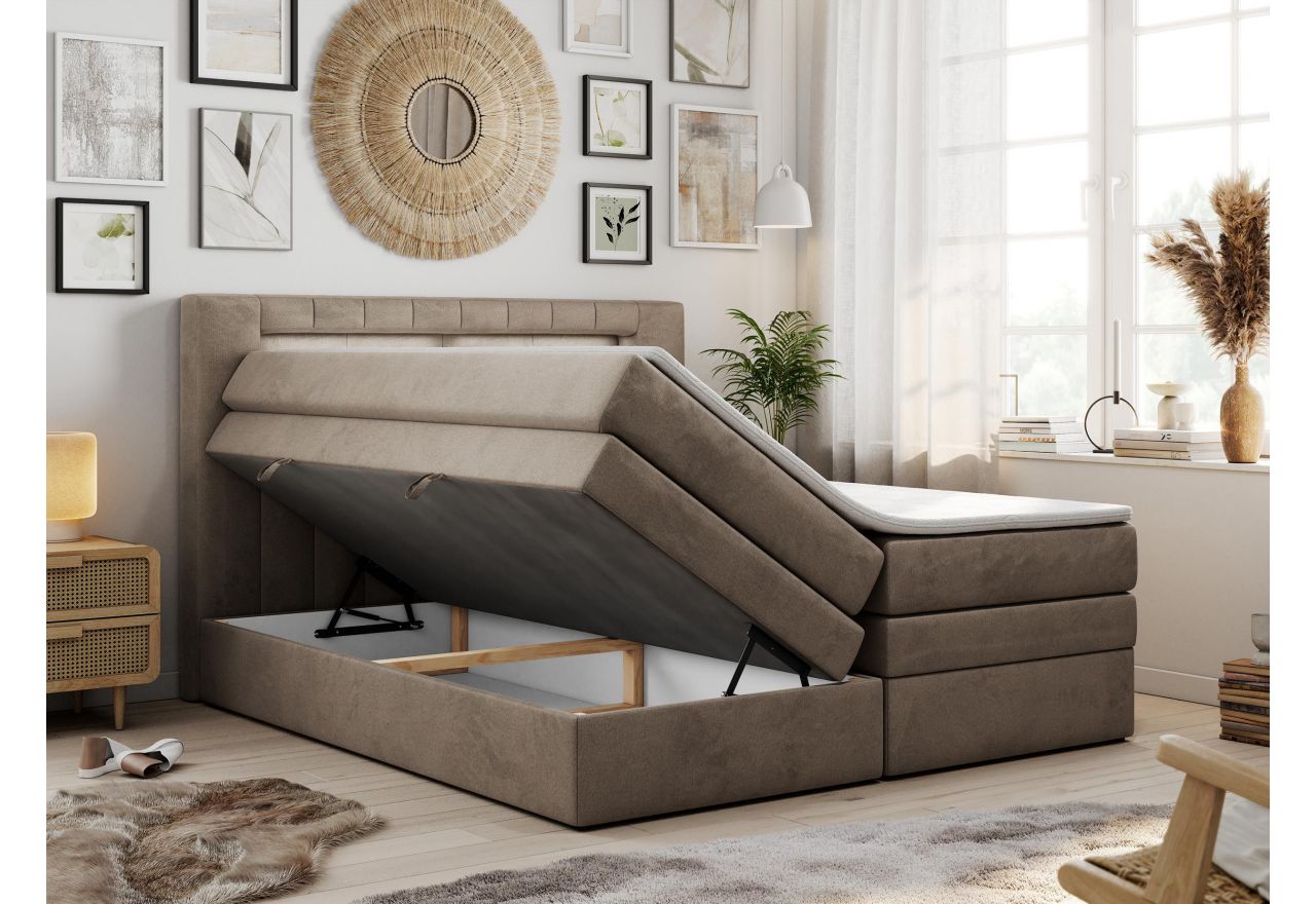 Łóżko kontynentalne GOLD 5 KING 160x200 - H3 - brązowy, welwet