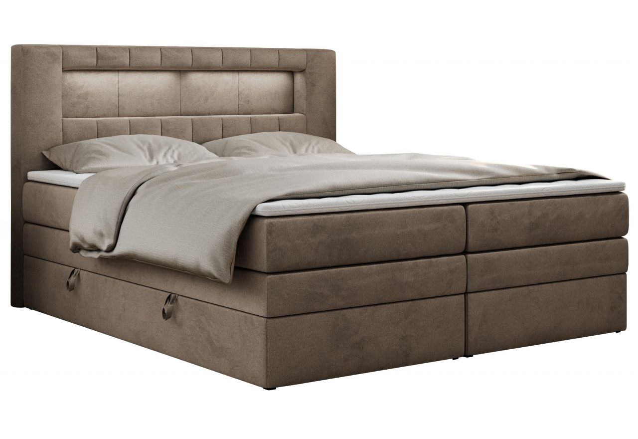 Łóżko kontynentalne GOLD 5 KING 160x200 - H3 - brązowy, welwet