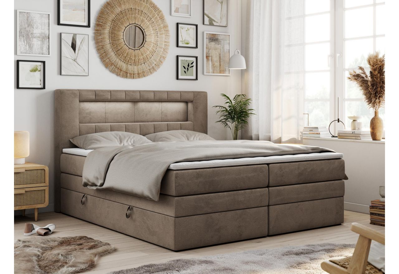 Łóżko kontynentalne GOLD 5 KING 160x200 - H4 - brązowy, welwet