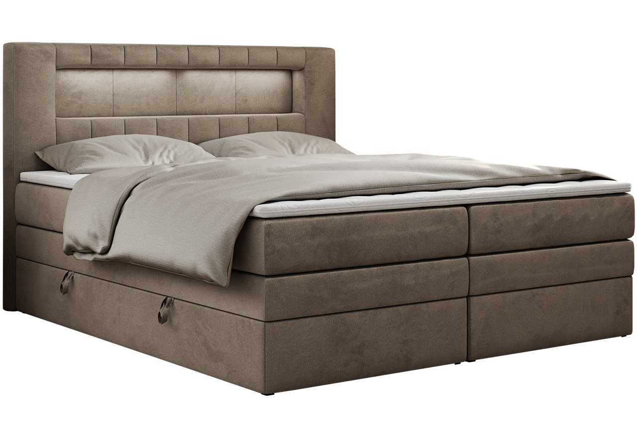 Łóżko kontynentalne GOLD 5 KING 160x200 - H4 - brązowy, welwet