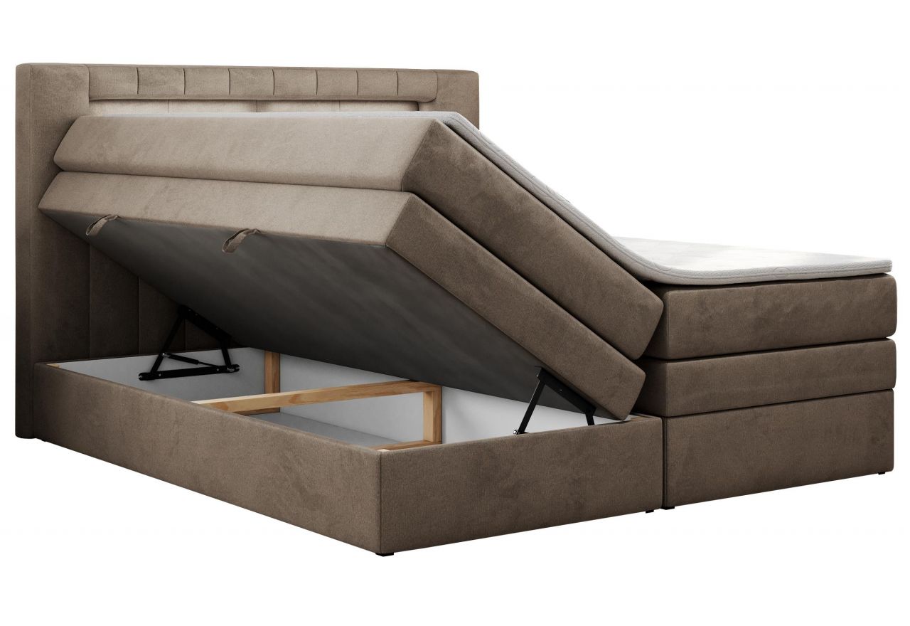 Łóżko kontynentalne GOLD 5 KING 200x200 - H4 - brązowy, welwet