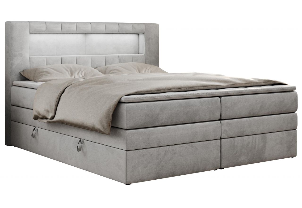 Łóżko kontynentalne GOLD 5 KING 200x200 - H3 - jasnoszary, welwet