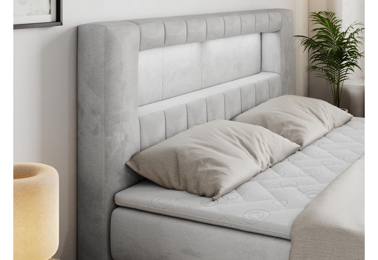 Łóżko kontynentalne GOLD 5 KING 120x200 - H4 - jasnoszary, welwet