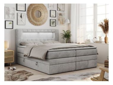 Łóżko kontynentalne GOLD 5 KING 140x200 - H4 - jasnoszary, welwet