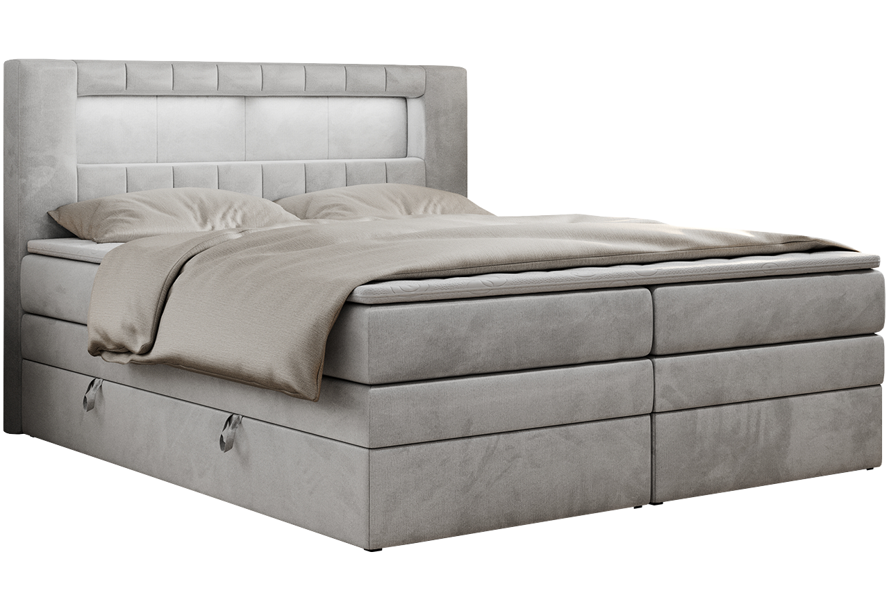 Łóżko kontynentalne GOLD 5 KING 160x200 - H4 - jasnoszary, welwet