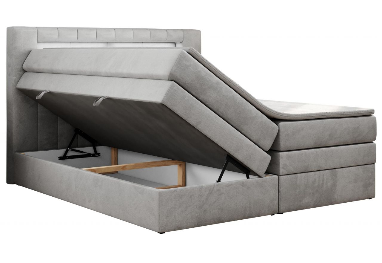 Łóżko kontynentalne GOLD 5 KING 180x200 - H4 - jasnoszary, welwet