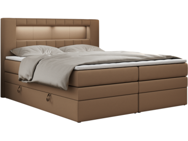 Łóżko kontynentalne GOLD 5 KING 120x200 - H3 - brązowy, ekoskóra