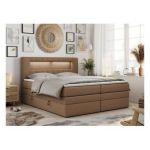 Łóżko kontynentalne GOLD 5 KING 160x200 - H3 - brązowy, ekoskóra