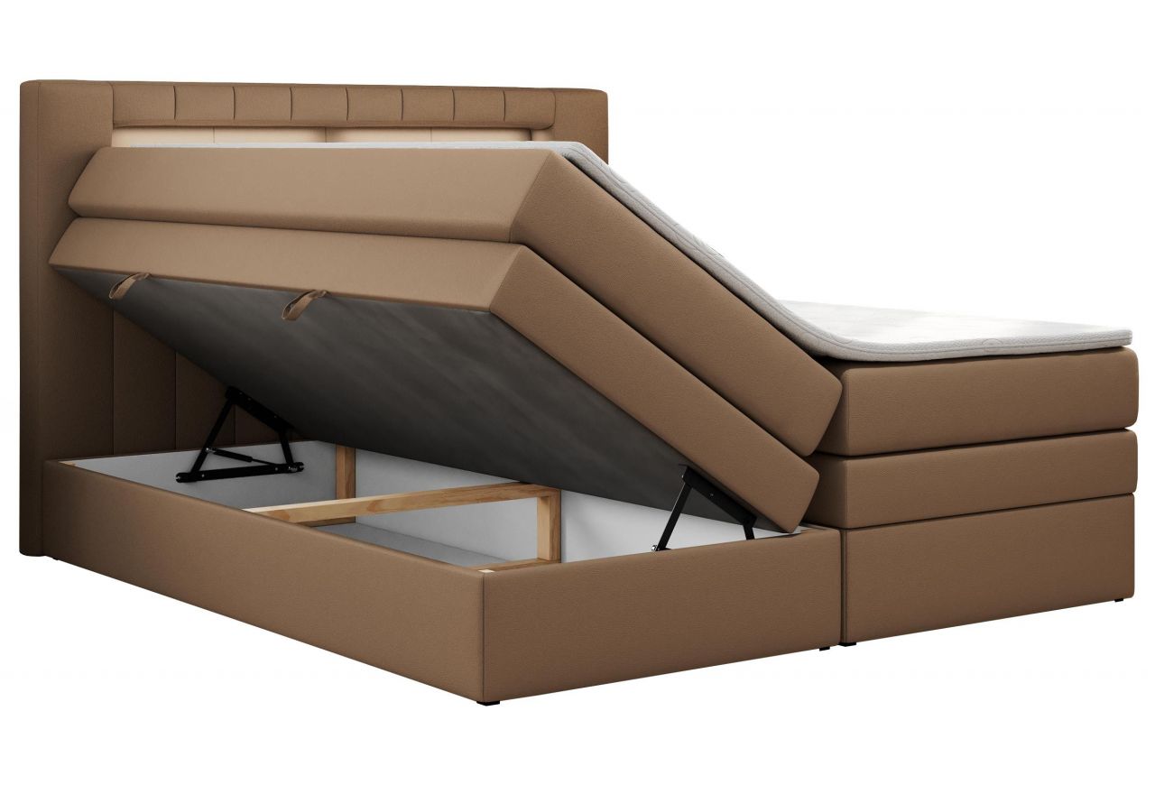 Łóżko kontynentalne GOLD 5 KING 160x200 - H3 - brązowy, ekoskóra