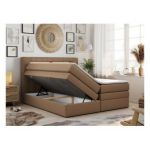 Łóżko kontynentalne GOLD 5 KING 200x200 - H3 - brązowy, ekoskóra