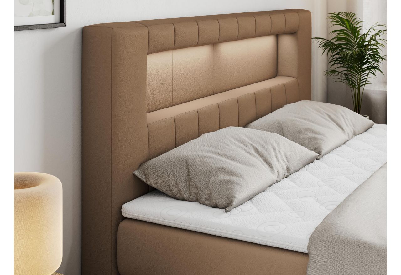 Łóżko kontynentalne GOLD 5 KING 160x200 - H4 - brązowy, ekoskóra