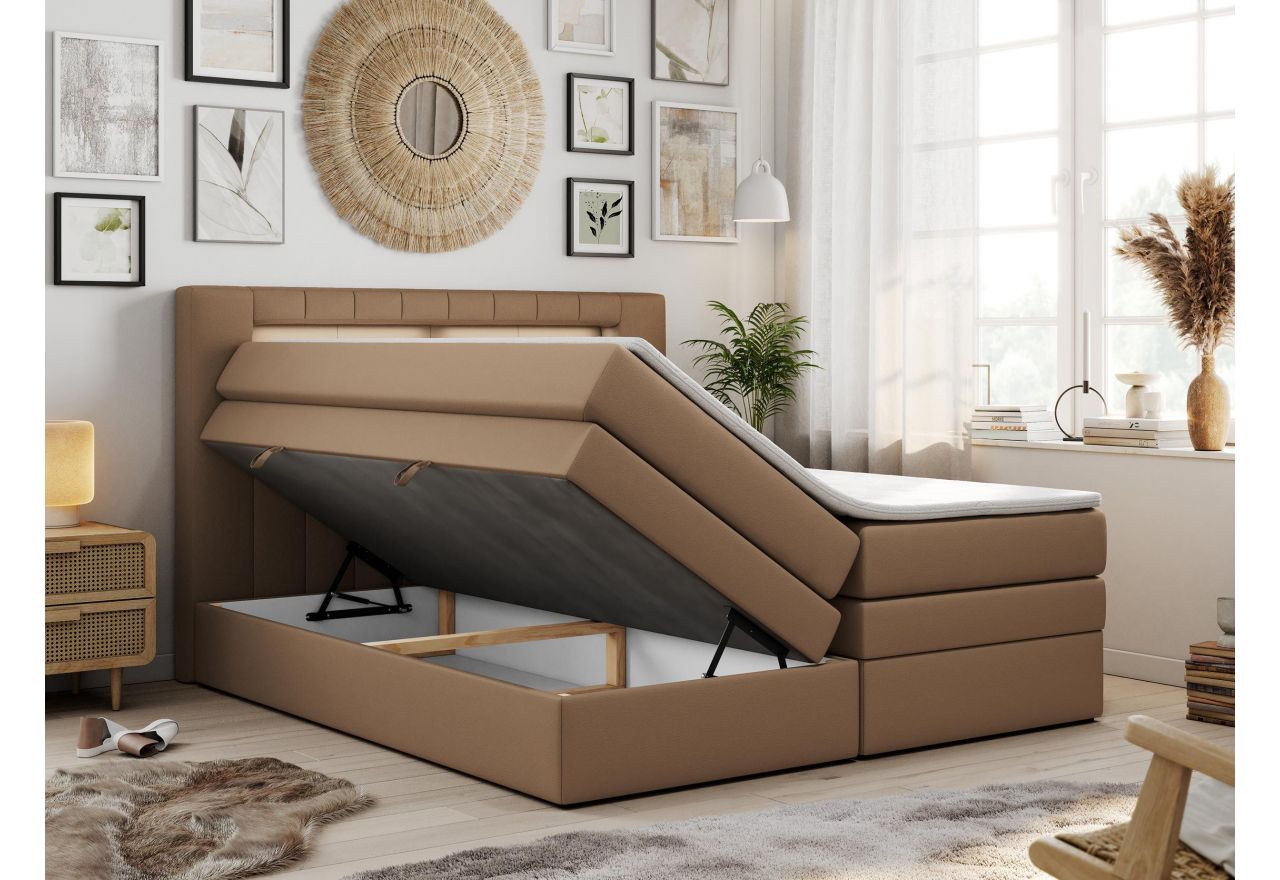 Łóżko kontynentalne GOLD 5 KING 200x200 - H4 - brązowy, ekoskóra