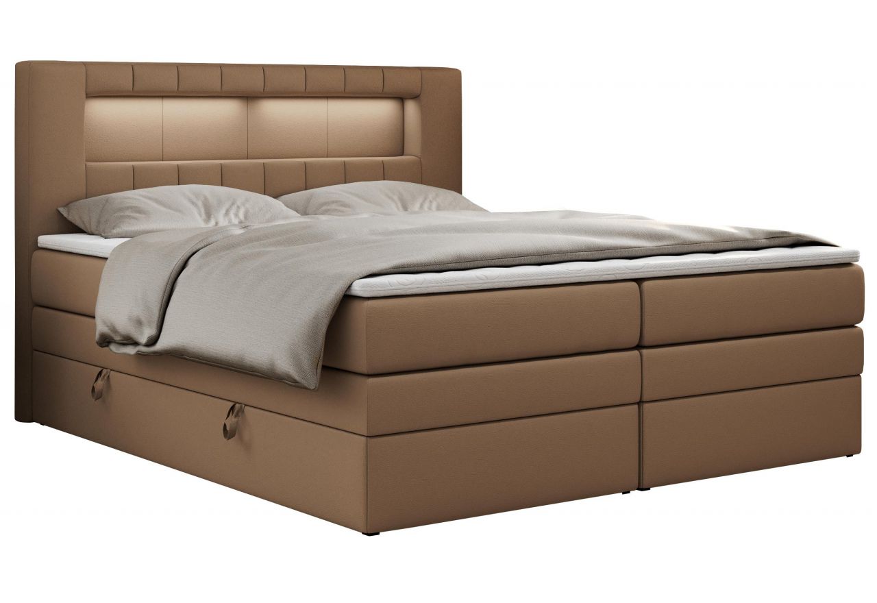 Łóżko kontynentalne GOLD 5 KING 200x200 - H4 - brązowy, ekoskóra
