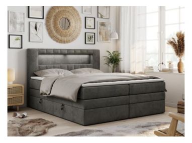 Łóżko kontynentalne GOLD 5 KING 180x200 - H3 - ciemnoszary, welwet