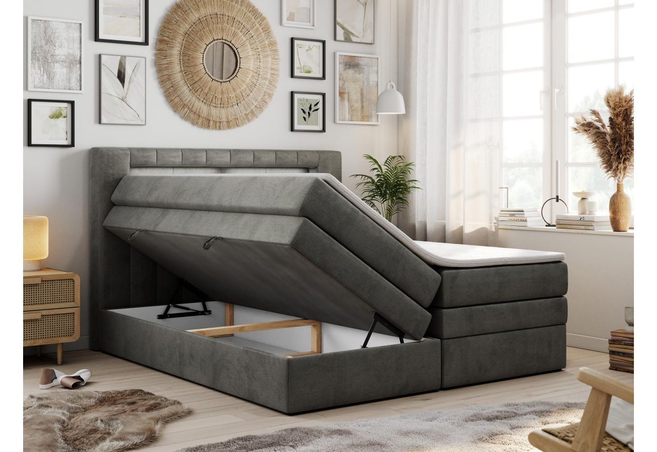 Łóżko kontynentalne GOLD 5 KING 180x200 - H3 - ciemnoszary, welwet